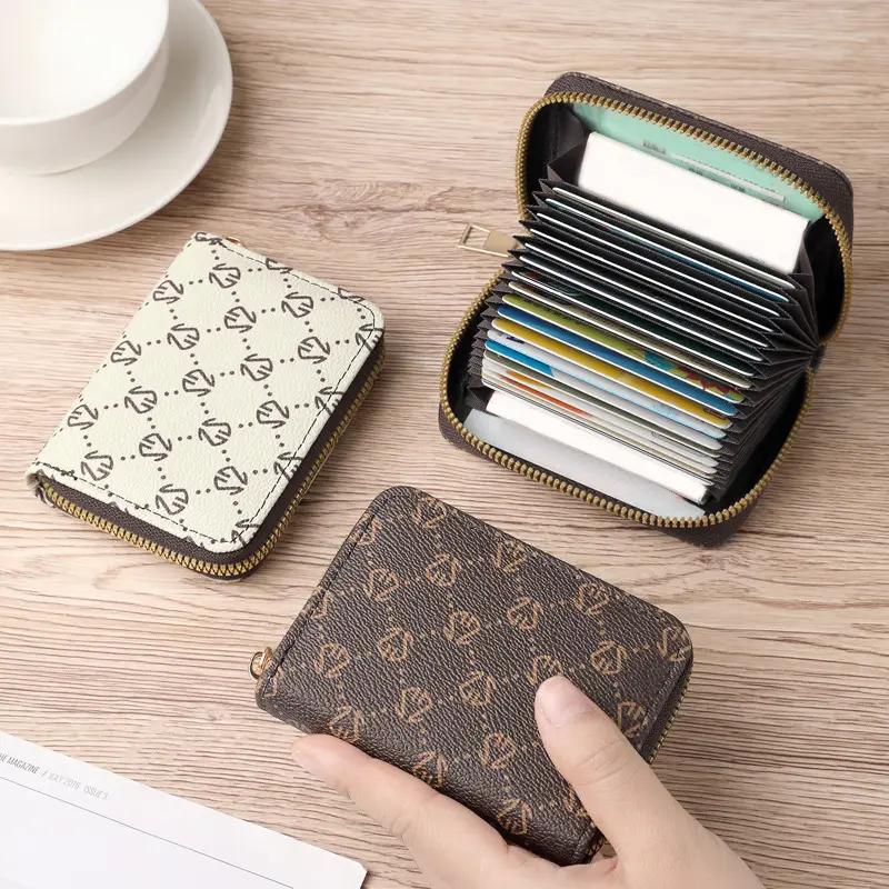 Chic Vintage Zippered Card Holder Wallet For Women - Portable Multi-Card Slots, Fashion High-capacity Purse For Daily Use