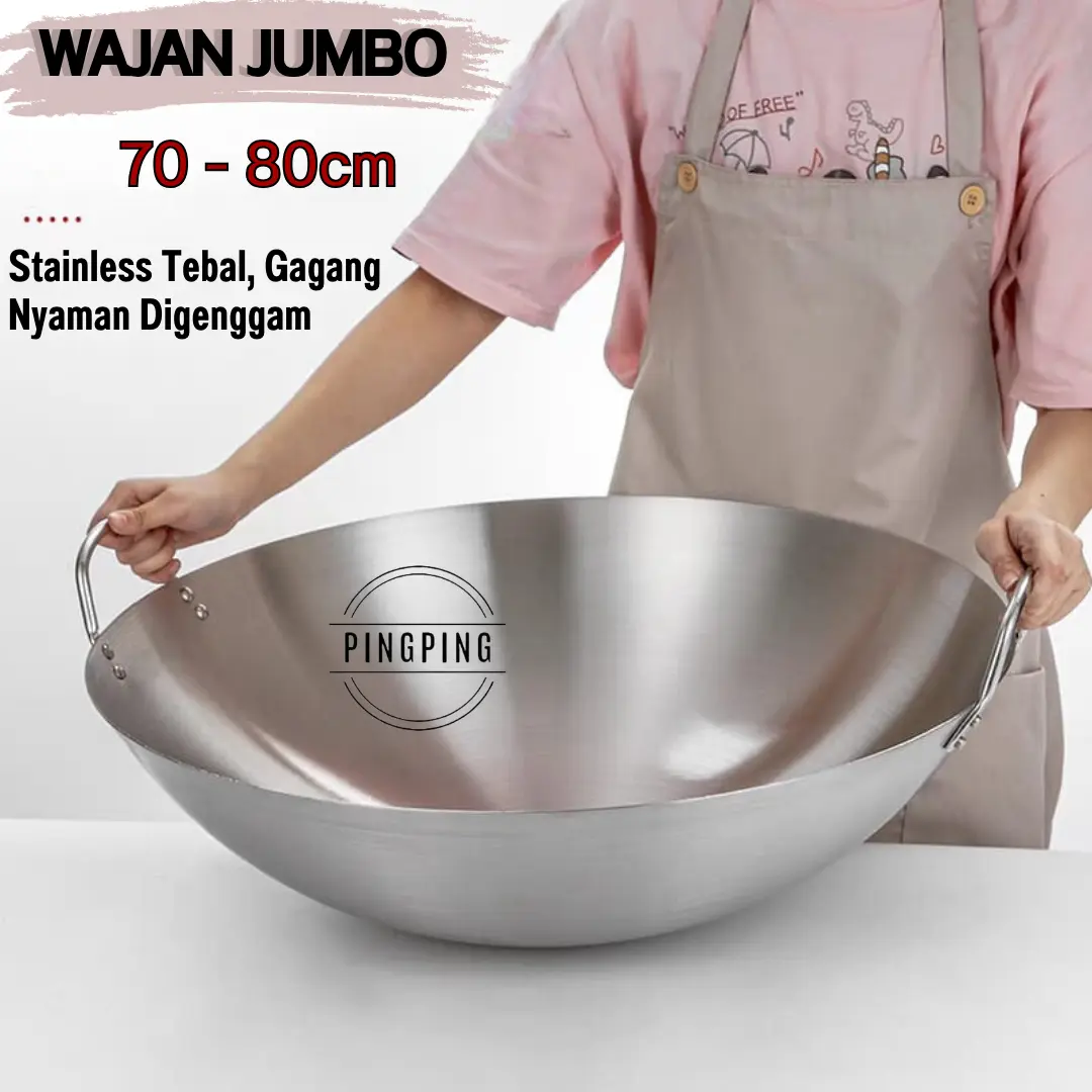 PINGPING - Wajan Stainless Jumbo / Wajan Anti Lengket 70 - 80cm SUS 304 / Kuali Stainless Tebal Penggorengan