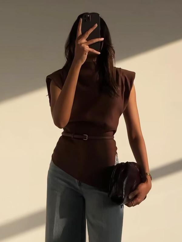 Women's Solid Color Top, Casual Sleeveless Top for Summer, Ladies Clothes for Daily Wear 7