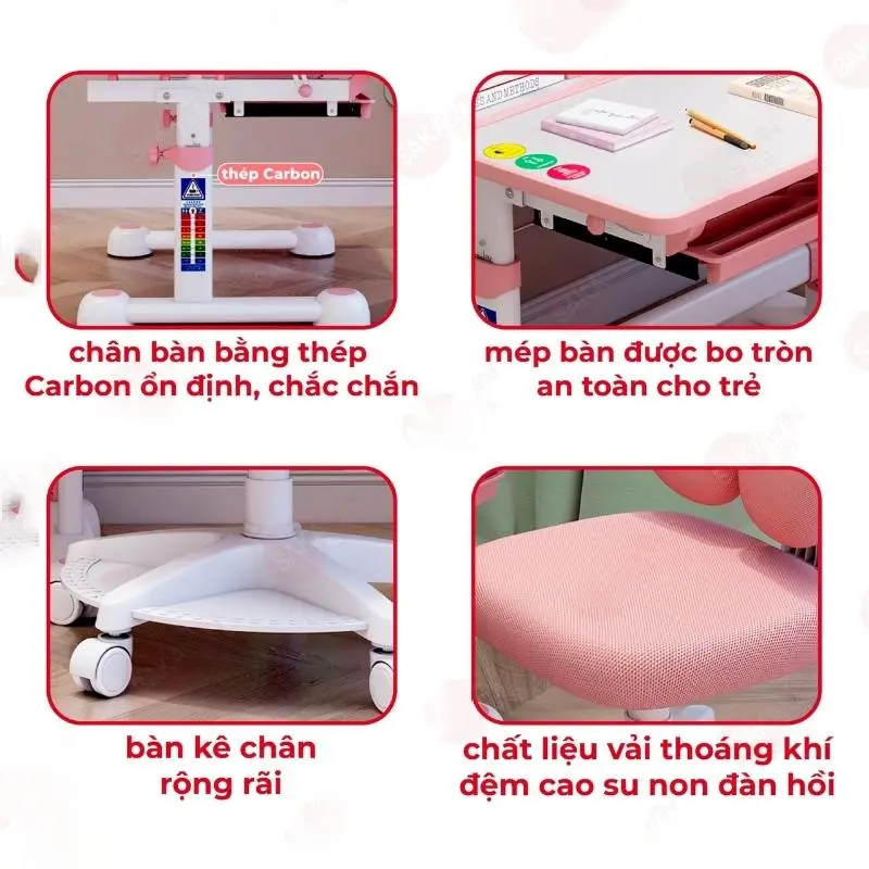 Bộ bàn học trẻ em F10A, bàn học chống gù có kệ sách mới ,nâng cấp ghế xoay 360 có bánh xe 3