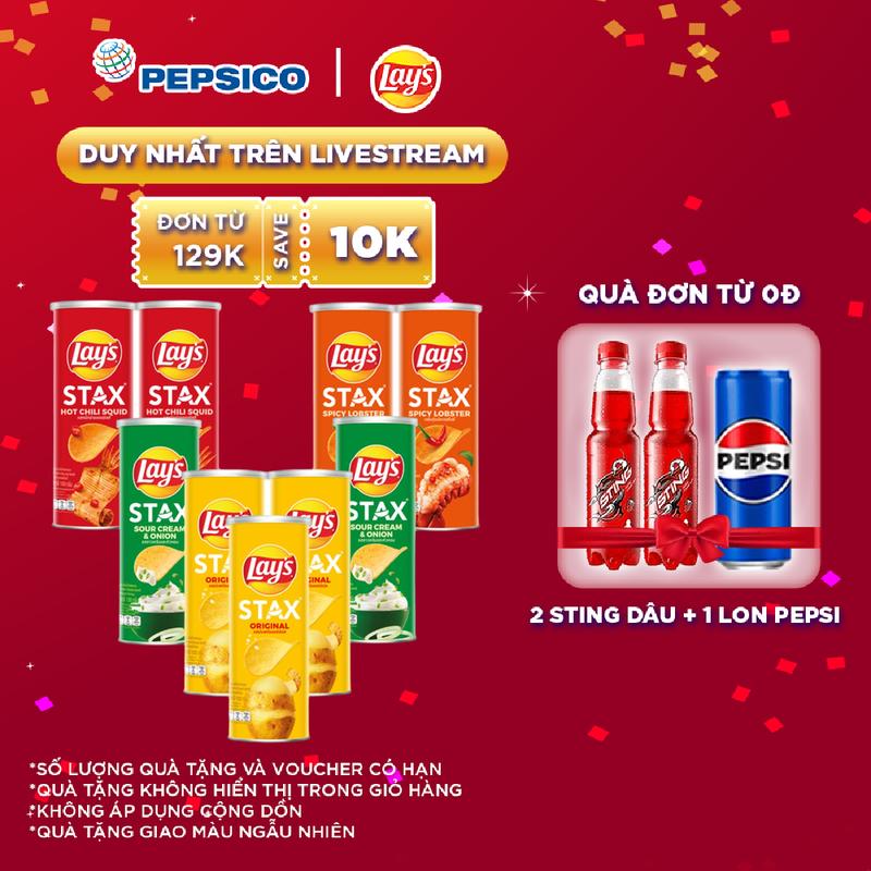 Combo 9 Snack Lay's Stax 100gr mix vị ( 03 Tự nhiên, 02 Tôm hùm nướng ngũ vị, 02 Mực sốt cay, 02 Kem chua hành)