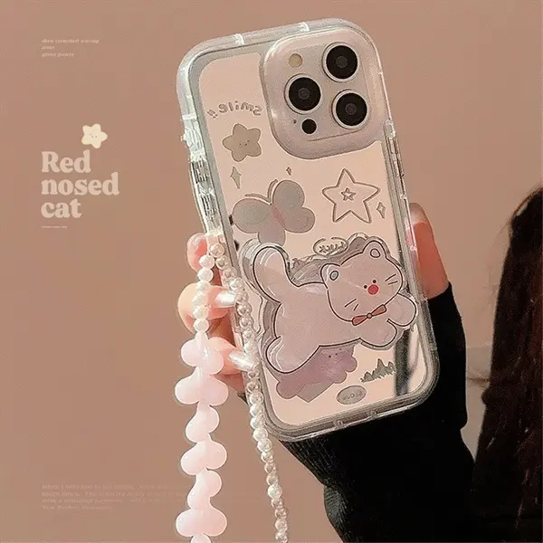 Ốp lưng gương họa tiết smile happy kèm pop mèo dành cho điện thoại 2