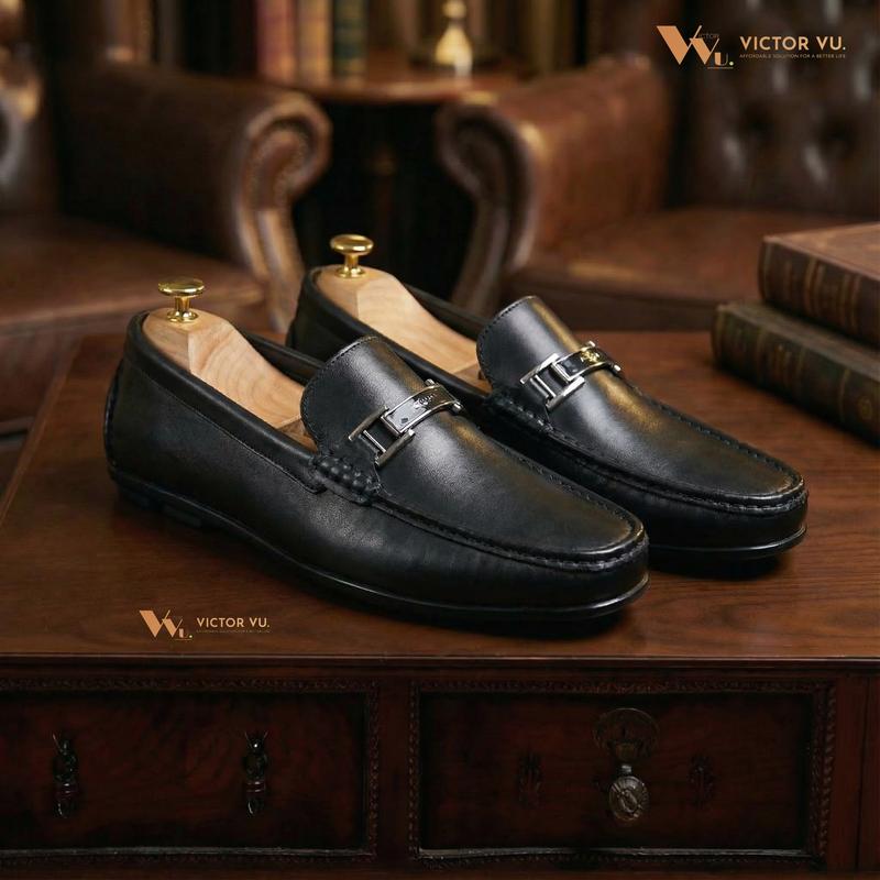 Giày Lười Nam Da Bò Victor Vu - Da Trơn Màu Nâu Đen Đế Bằng Đế Âm Chất Da Mềm Mại Đế Cao Su Giày Nam Đẹp 2025