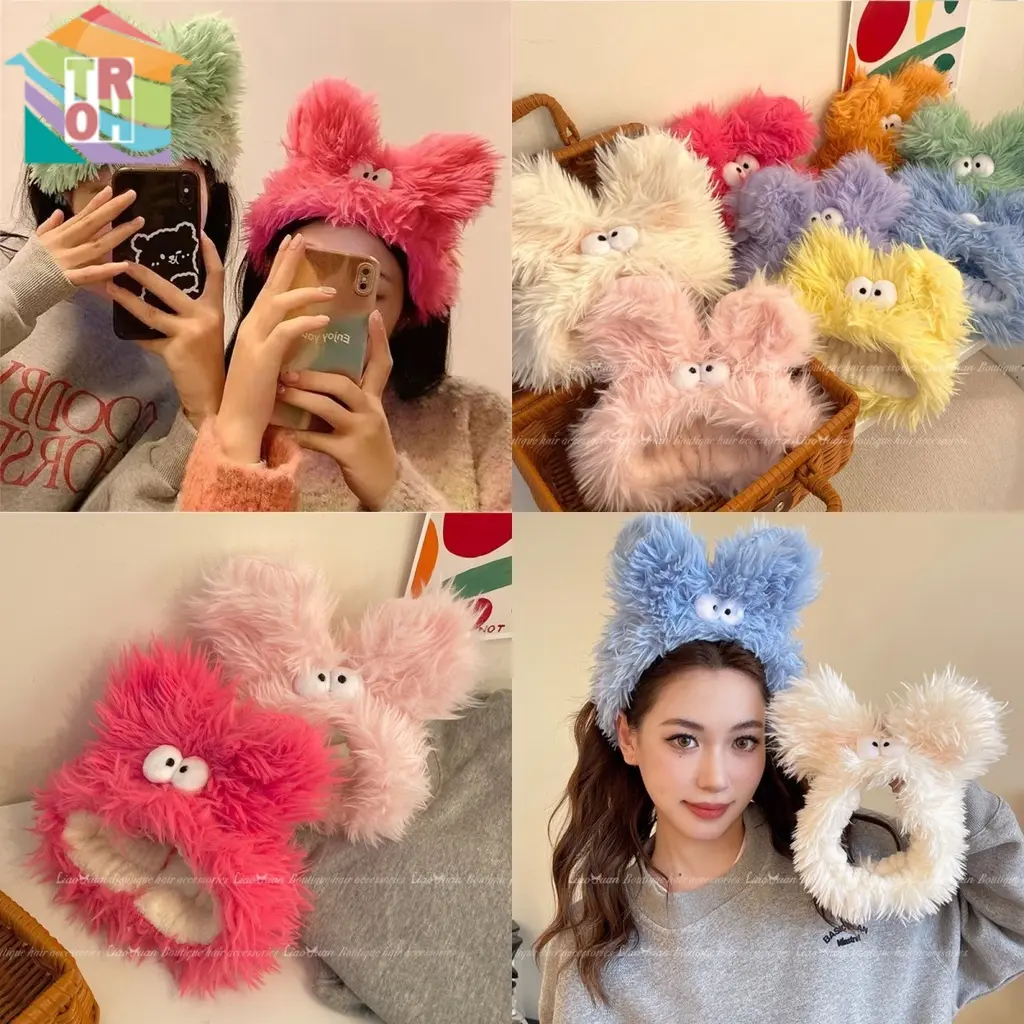 2024 Women Hair Clip New Cute Little Eyes Funny Ugly Cute Hair Band for Girls in Autumn and Winter Funny Plush Face Wash Makeup Hair Band