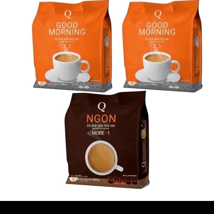 3 bịch cà phê sữa trần quang ( 2 bịch good morning+ 1 bịch cafe ngon) mõi bịch 24 goi 6