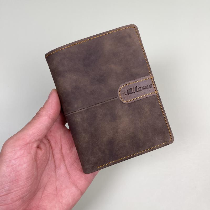 Ví nam Milarno da bò dáng ngang và dáng đứng, nhiều ngăn, độ bên cao, ví size lớn đựng được giấy xe, bằng lái xe cũ, bảo hành 2 năm, Wallet Hình Chữ Nhật