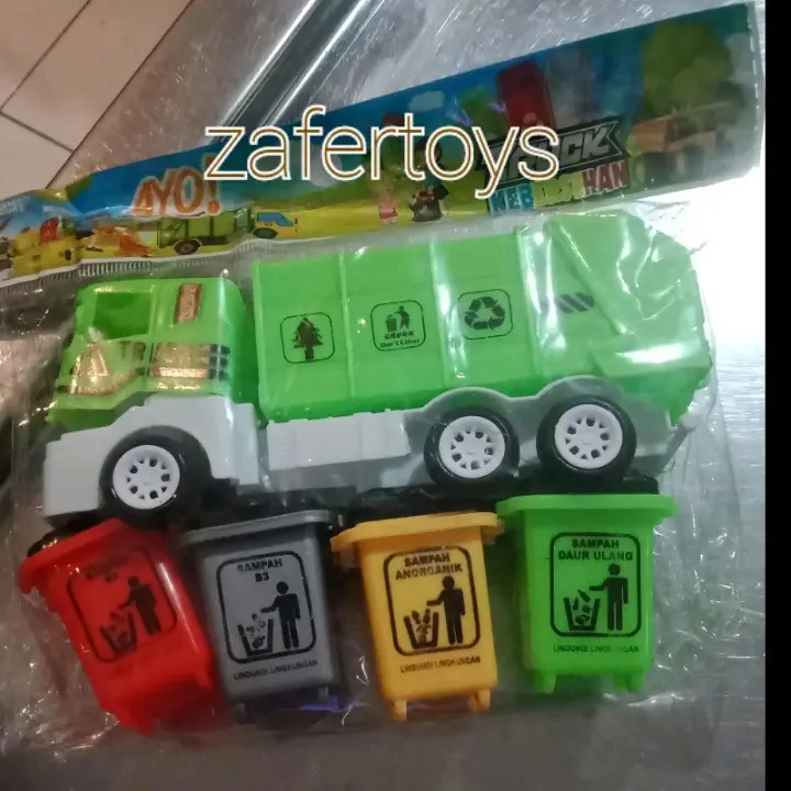 2pc MAINAN MOBIL TRUCK SAMPAH PLUS TEMPAT SAMPAH UKURAN MINI / MAINAN MOBIL TRUK KOMPACTOR MINI 6