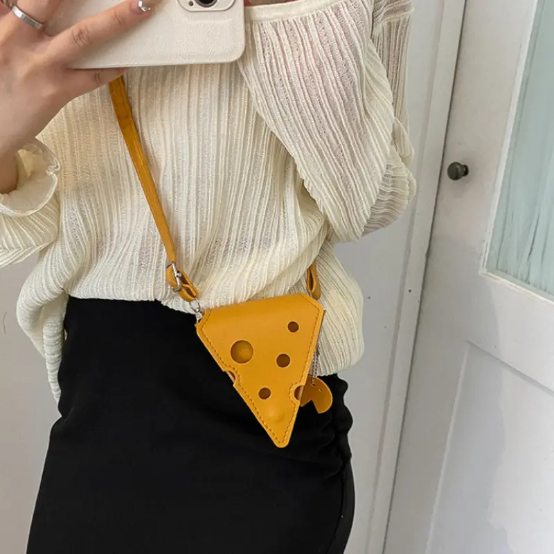 Túi Da PU Mini, Hình Phô Mai Tam Giác Và Vuông, Dành Cho Nữ, Dễ Thương, Thích Hợp Cho Tai Nghe Và Son Môi, Ví Và Túi Xách, Túi Đeo Chéo Và Đeo Vai Bag 2