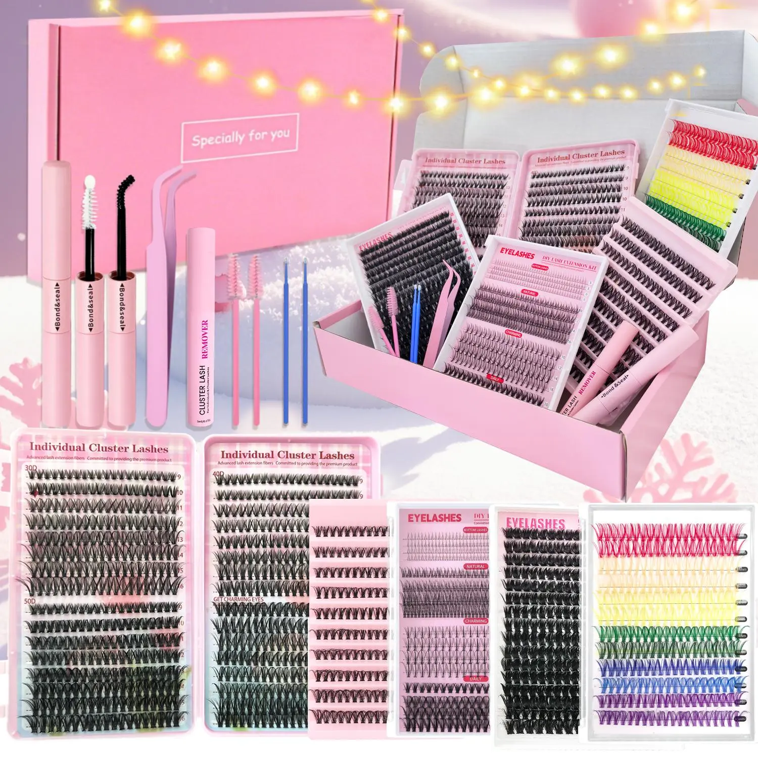 Mixed Length & Color Fluffy False Eyelashes Kit Set, 1 Set Natural Look Eyelash Extensions, Self Grafting Curl Eyelashes, Eye Makeup Supplies for Women & Girls, Cosmetic