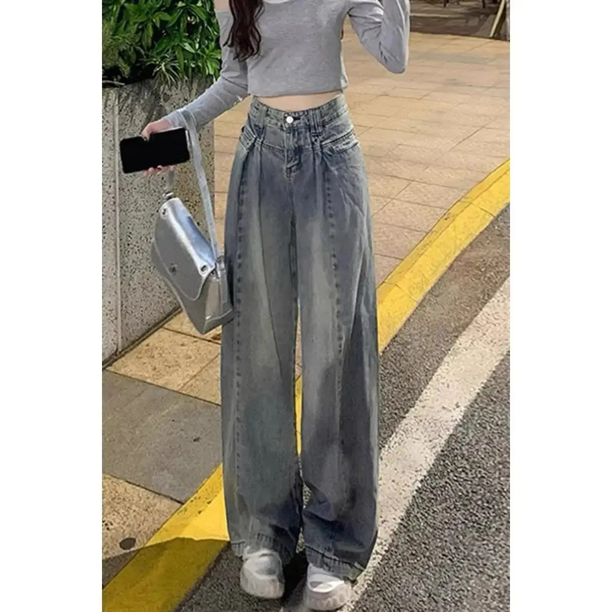 Quần Jean Ống Rộng Phong Cách Hàn Quốc, Dành Cho Nữ, Đường Phố Cao Cấp, Thiết Kế Xếp Ly, Cạp Cao, Mỏng Vừa Vặn, Quần quét đất Nhà thụng Dáng Rộng, Mùa Xuân Mới Women Pants