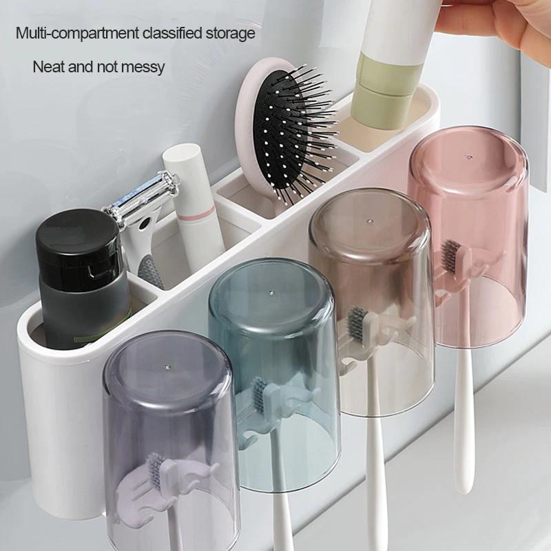 Giá Đỡ tặng kèm 4 cốc Kem Đánh Răng Bóp Treo Tường Phòng Tắm Cốc Có Giá Để Đồ Không Đục Lỗ Bàn Chải Đánh Răng 3