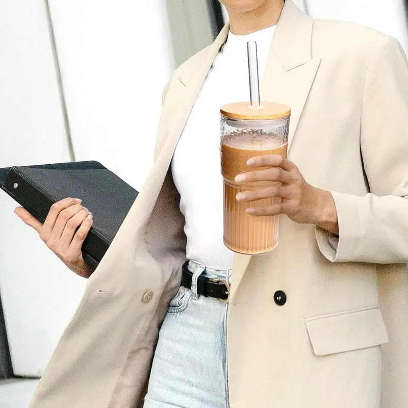 22oz/650ml Glass Cup with Lid & Straw (4 Counts/set), Clear Glass Drinking Cup, Drinkware for Home and Office Use 5
