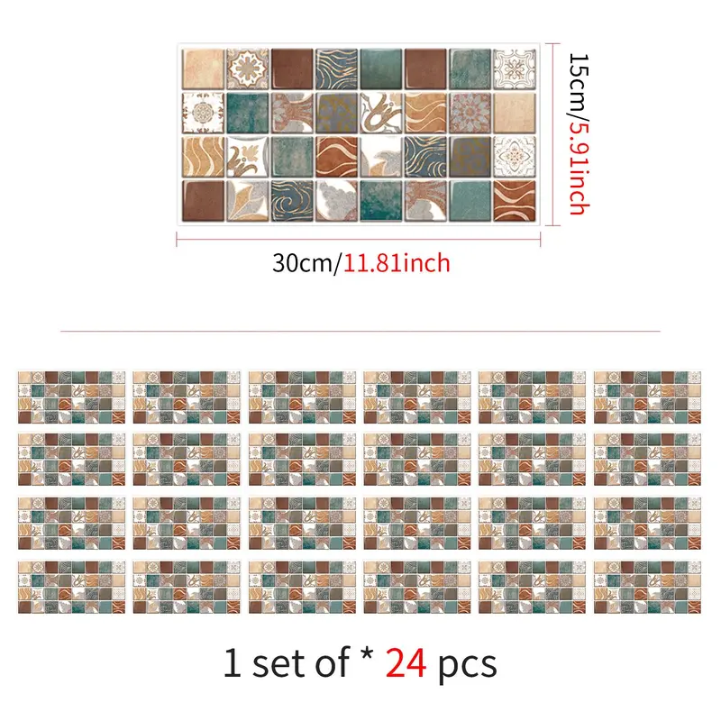 Retro Pattern Tile Sticker, Waterproof Self-adhesive Tile Sticker, Durable Kitchen Wall Sticker, Wall Decor for Home Kitchen Bathroom 1
