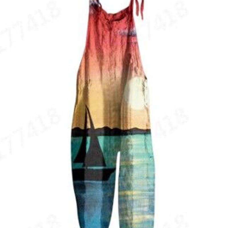 Áo Jumpsuit Quần Thời Trang Bohemian Mùa Hè, Dành Cho Nữ, Phong Cách Thường Ngày In 3D Họa Tiết Dừa Hoàng Hôn Hoàng Hôn, Dáng Rộng Vừa Vặn, Cổ Yếm Buộc Dây Thích Hợp Cho Kỳ Nghỉ Và Các Dịp Thông Thường Women 4