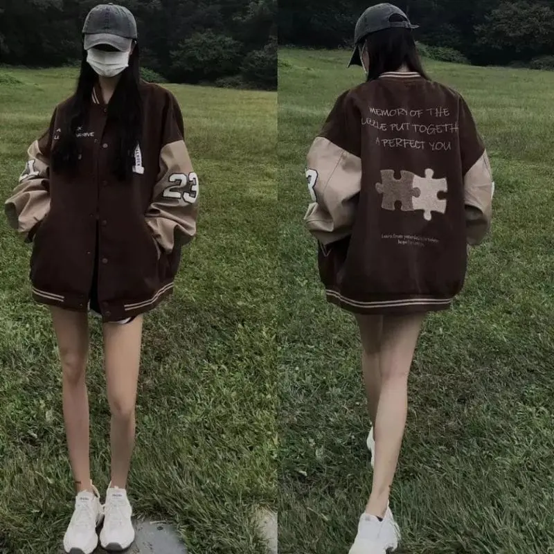 PUZZLE A CHOOK BROWNIE JAKET BASEBALL WANITA | VARSITY JAKET WANITA | BOMBER JAKET Fit Fleece 5