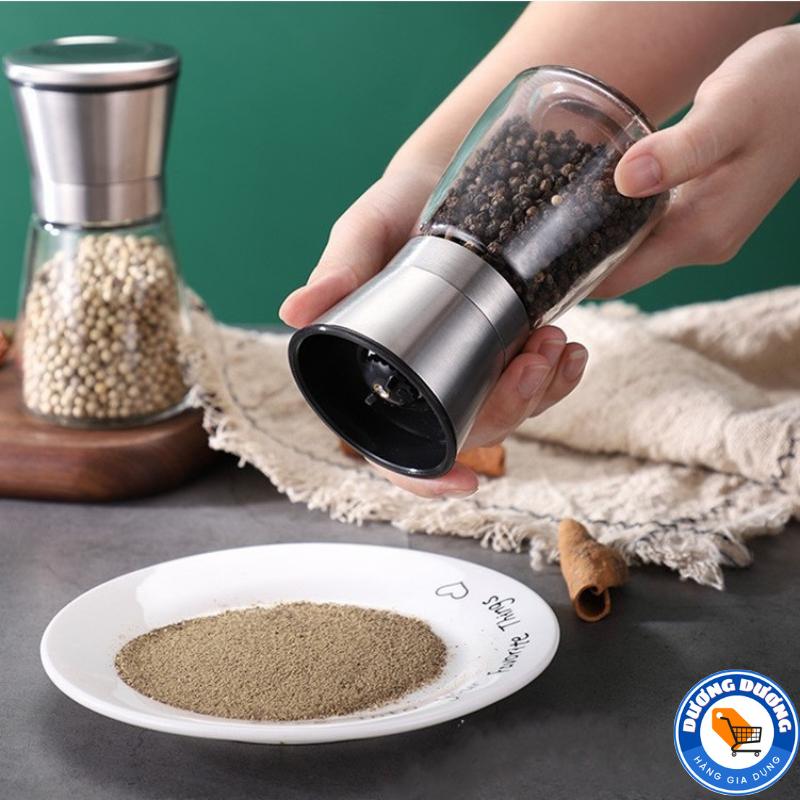 Lọ Xay Tiêu Cầm Tay Thủy Tinh Nắp Inox - Cối Xay Tiêu Lưỡi Siêu Bén, Xay Hạt Đa Năng Cầm Tay - Máy Xay Tiêu Mini Đa Năng, Hũ Xay Tiêu,Bình Đựng Hạt Tiêu nhựa bền