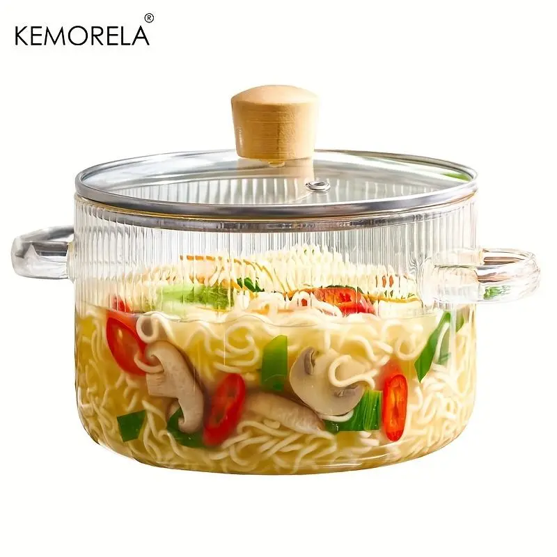 Glass Cooking Pot with Lid, 1 Count Heat Resistant Borosilicate Glass Pot, Kitchen Cookware for Soup, Noodle, Vegetable, Meat, Fish