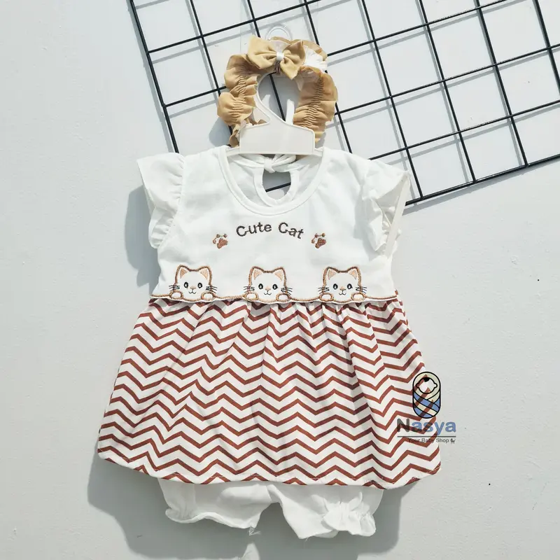 [P-034] Baju Bayi / Dress Bayi Perempuan 0-12 bulan Motif Kombinasi (Bonus Bandana) Cewek Pink 5