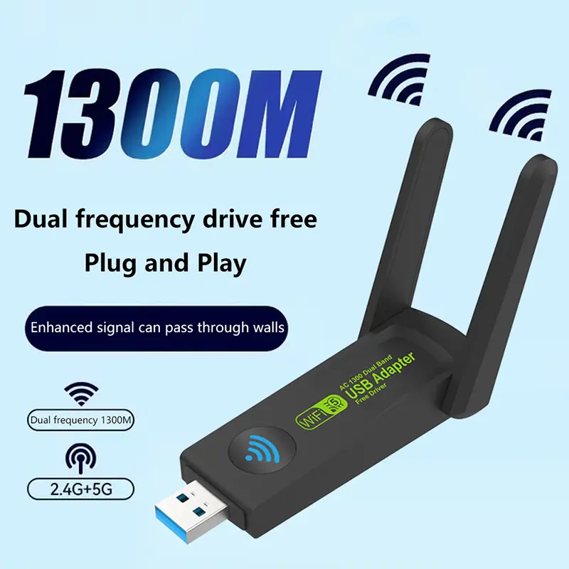 Bộ Chuyển Đổi Wifi Bluetooth, Băng Tần Kép, 1300mbps 2.4 + 5ghz, Tốc Độ Gigabit, Bluetooth, Card Mạng Không Dây, Tương Thích Với Máy Tính, Bộ Chuyển Đổi Wifi Usb Không Dây, Card Mạng Pc