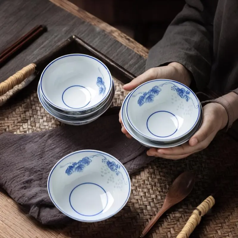 Chinese Style Porcelain Bowl Set, 1 Set Exquisite Blue and White Ceramic Bowl, Household Rice Bowl, Small Soup Bowl, Noodle Bowl, Salad Bowl 8