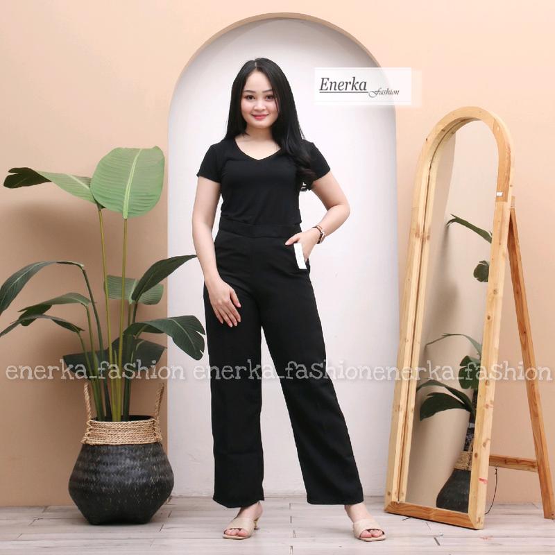 loosepants trousers basic - celana kerja wanita - kulot Highwaist Panjang 4