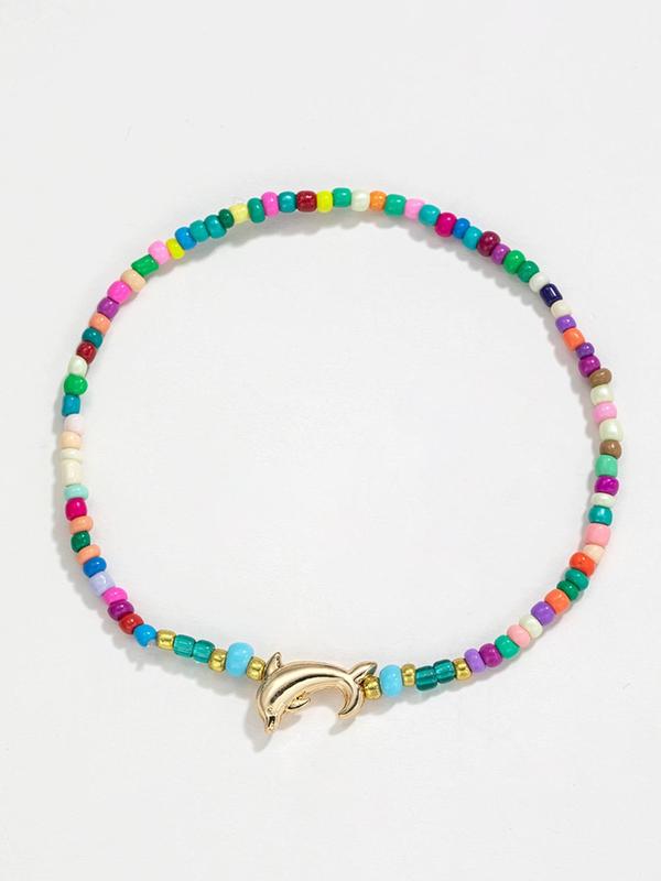 Cute Dolphin Decor Beaded Anklet, Anklet Link for Beach Summer, Fashionable Jewelry for Women & Girls, Party, Daily Clothing Decor, Birthday Gift 2