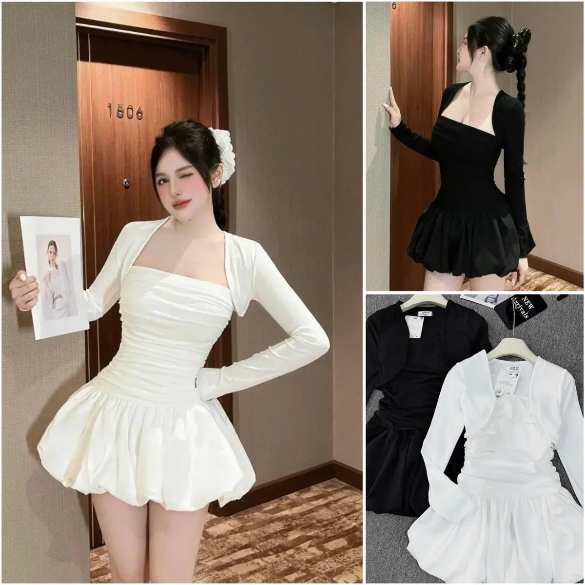 Set Váy Cúp Ngực Tiểu Thư Phối Áo Khoác Ngoài Siu Xinh Sang Chảnh Nữ Women Voi