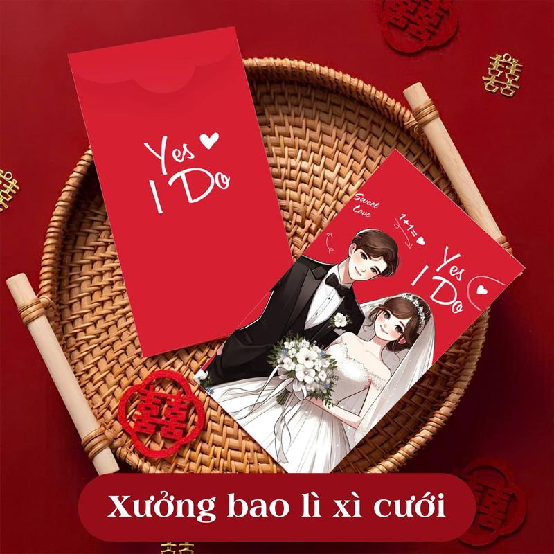 Phong bao lì xì cưới cô dâu chú rể chữ hỷ trao duyên bê tráp 4