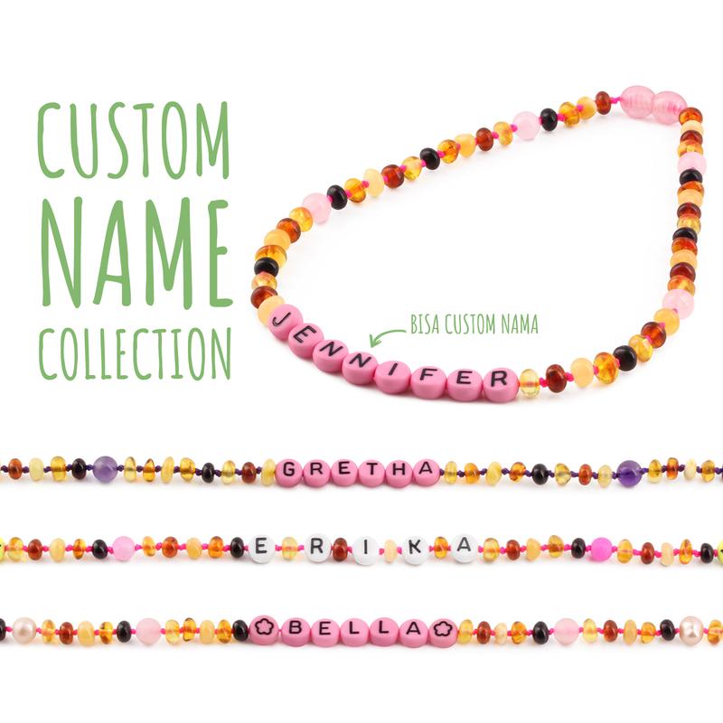Kalung Amber CUSTOM NAMA untuk Bayi - Balita - Anak. Motif 38-R - Motif 46-R baltic  amber 0
