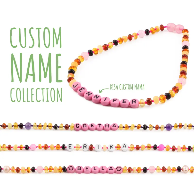 Kalung Amber CUSTOM NAMA untuk Bayi - Balita - Anak. Motif 38-R - Motif 46-R baltic  amber 0