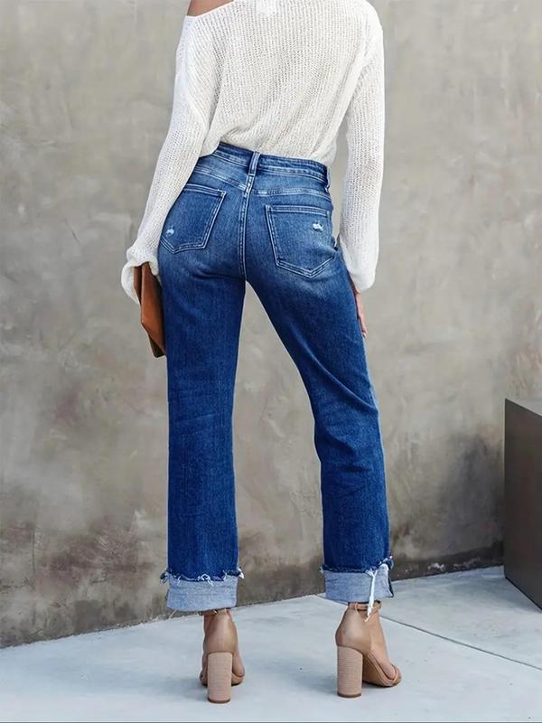 Women's Solid Color Jeans, Casual Comfy Wide Leg Denim Pants for Daily Wear, Ladies Bottoms for All Seasons 1