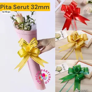 Pita Serut 32 mm List EMAS isi 10 pc / Pita Tarik BESAR / Hiasan Parcel Idul Fitri Lebaran