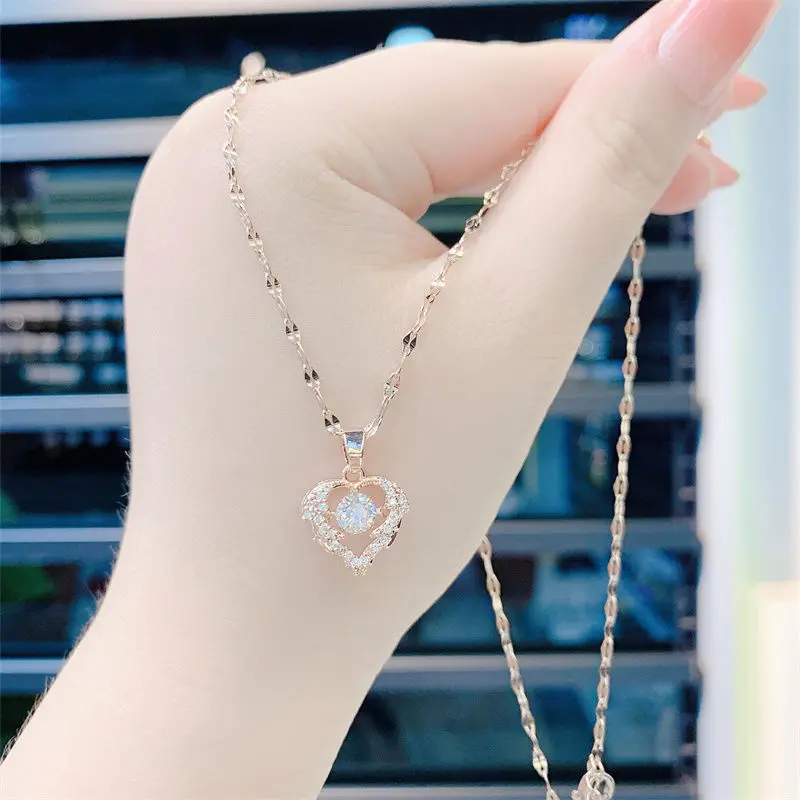 Vòng Cổ Trái Tim Đại Diện, Dành Cho Bạn Gái, Được Làm Bằng Thép Titan, Đính Phối Đá Chuyên Xương Đồng Hàng Mới Về