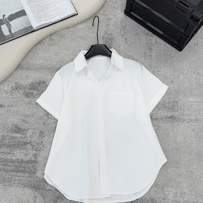 Áo sơ mi nữ 2 màu ĐEN VÀ TRẮNG cộc tay cánh dơi xinh xắn 1 túi BIGSIZE vạt bầu Women Top