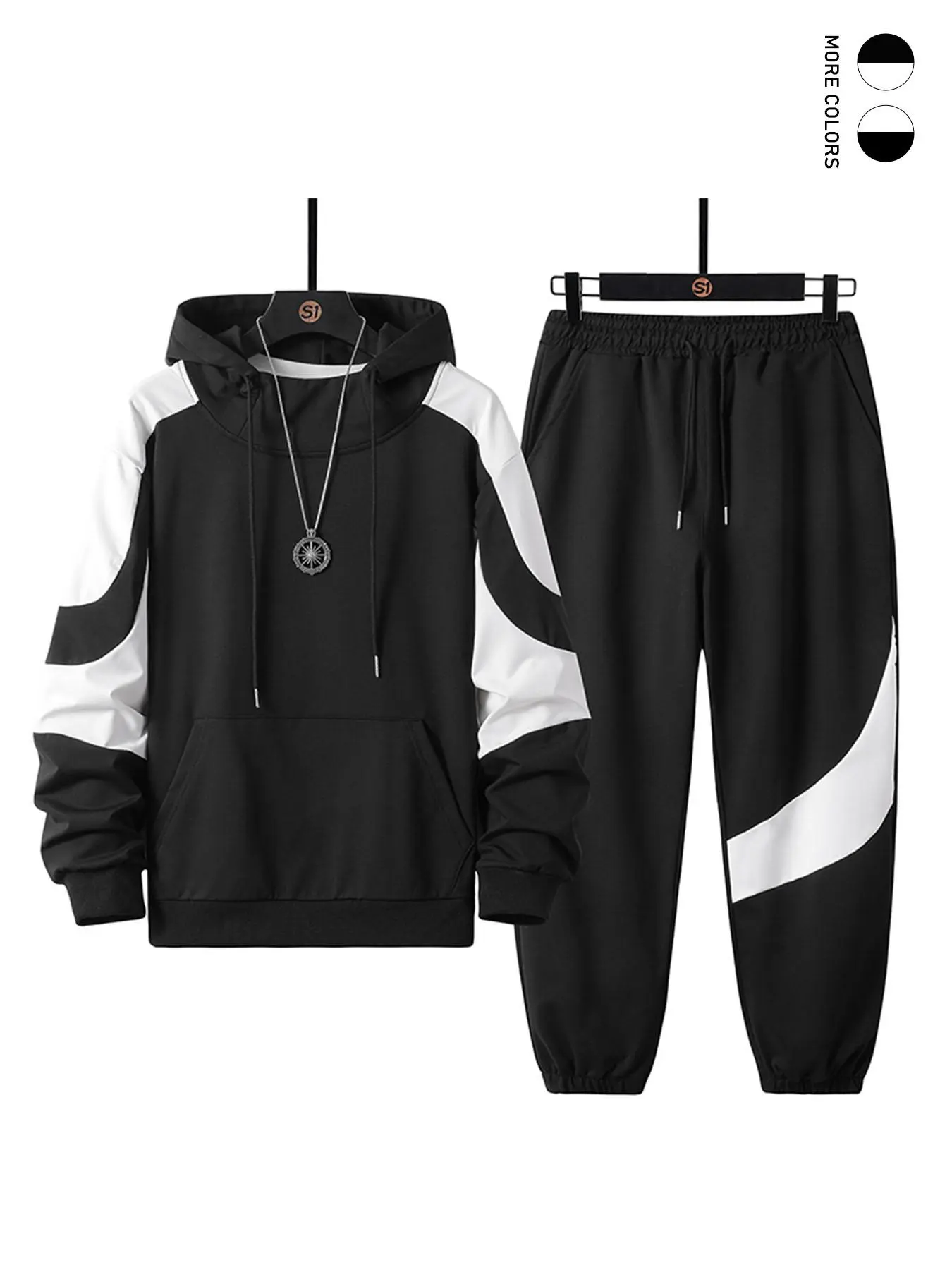 Men's Colorblock Letter Print Zip Up Hoodie & Drawstring Waist Sweatpants Two-piece Set, Regular Fit Casual Windproof Long Sleeve Hooded Sweatshirt & Jogger Pants for Fall & Winter, Men's Two-piece Outfits for Daily Wear