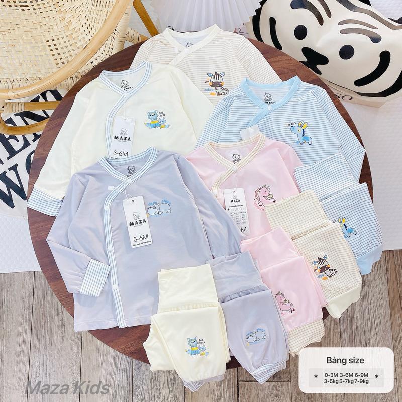  Bộ quần áo dài tay petit MZ PHỐI VIỀN SỌC cạp cao cài lệch cho bé sơ sinh mặc mềm mại mịn màng nhẹ nhàng 0-9m 