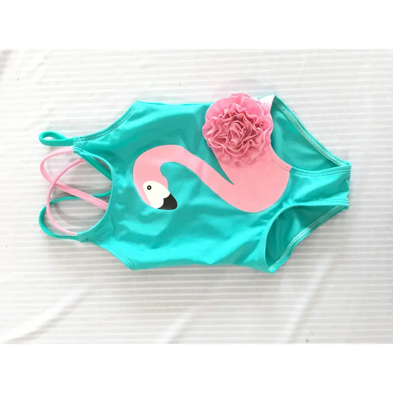 Đồ Tắm Cho Nhỏ Gái, Không Tay, Cổ Tròn, Áo Jumpsuit Quần Bơi Ôm Sát Đáy Tam Giác, Họa Tiết Hồng Hạc & Hoa, Thích Hợp Cho 6M-5Y 4