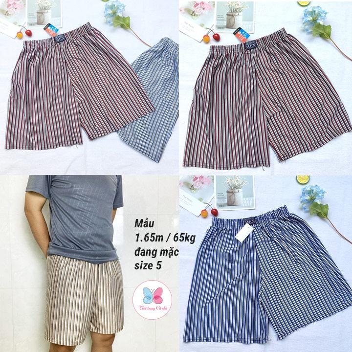 Quần đùi nam mặc nhà từ 40-75kg quần thun sọc tăm cho cả bé trai - QDN30 quần ngủ Nhung Áo