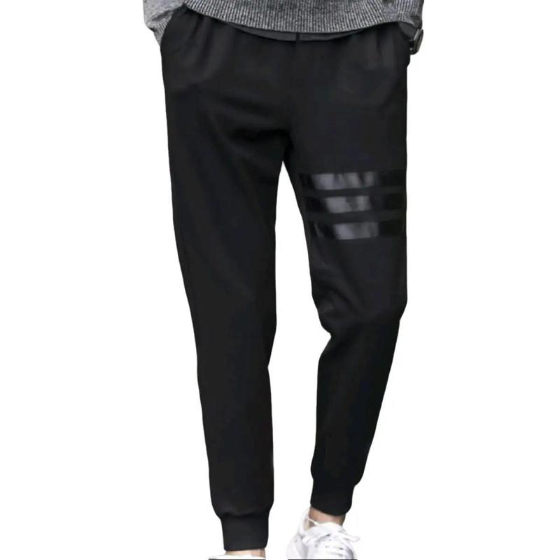Quần Thể Thao Nam Jogger Đen Trơn Phối Sọc Vải Thun Poly 2 Da Co Giãn 4 Chiều Thoáng Mát