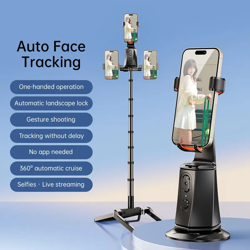 Smart Selfie Stick, 360° Rotatable Phone Holder with Face Tracking, Auto Face Tracking Phone Gimbal Stabilizers for Vlog Live Streaming 5