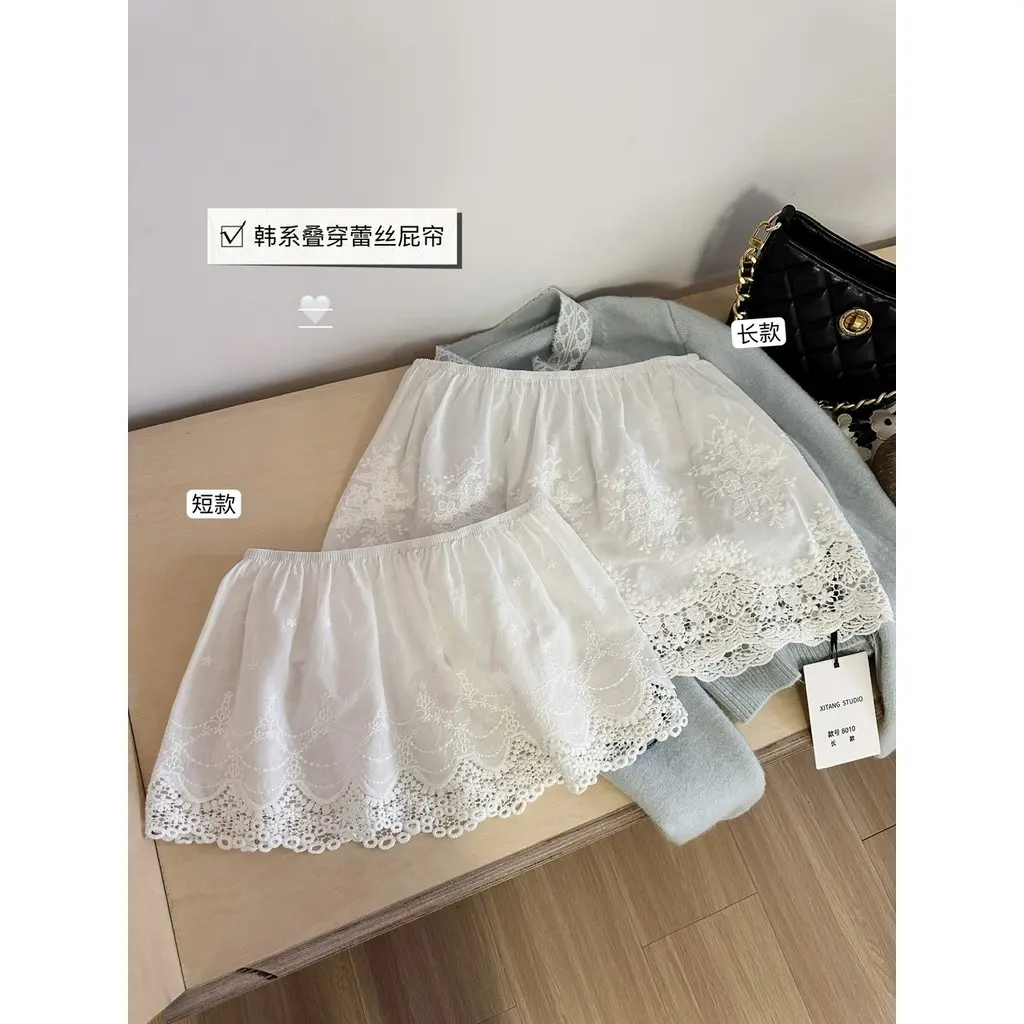 Chân Váy Ngắn, Phong Cách Hàn Quốc, Viền Xếp Lớp Che Mông, Chân Váy Rèm Lợn Lợn, Dành Cho Nữ, Có Đế Ren Thêu, Năm 2025