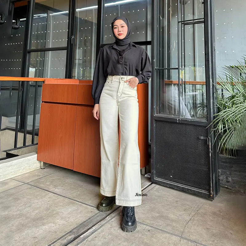 JINISO GET LOW - 582 Baggy Highwaist Celana Jeans Wanita Warna Cookies And Cream 7
