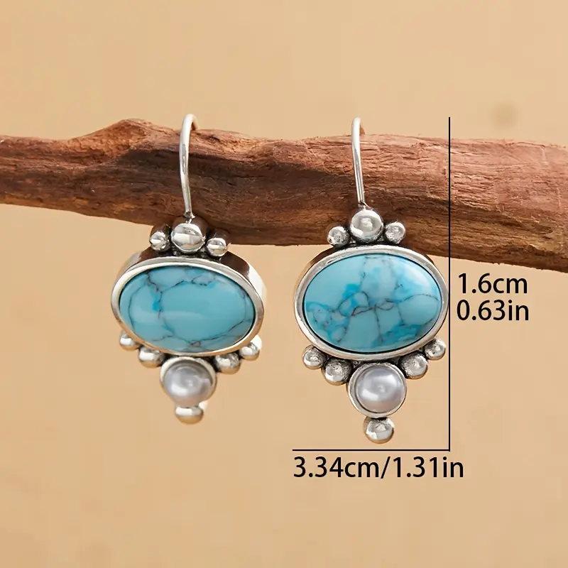 1pair Vintage Turquoise Women's Dangle Drop Earrings Elegant Pearl Jewelry Suitable for Holiday Commemorative Gifts To Friends 4