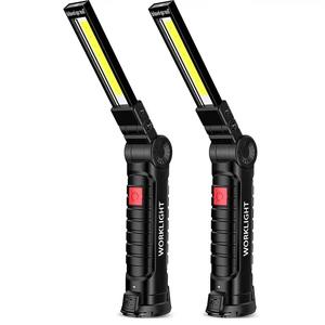 USB充電式LED懐中電灯、ポータブルCOB作業灯、屋外キャンプ用マグネット式吊り下げランタン、内蔵バッテリー付き