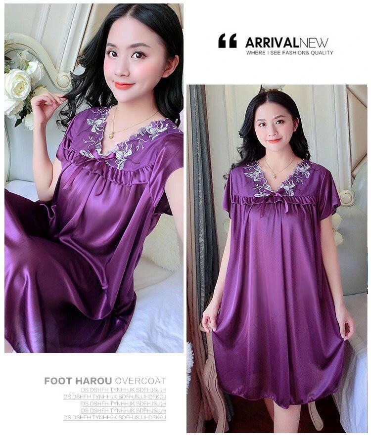 Product Introduction of Đồ Ngủ Nữ Mùa Hè, Ngoại Cỡ, Vải Lụa Lạnh Váy Ngủ, Thích Hợp Cho Cô Gái Đầy Đặn, Gợi Cảm Và Rộng Rãi, Váy Ngủ Ngắn Tay, Áo Mặc Bên Ngoài Tích Hợp, Đồ Mặc Nhà 10