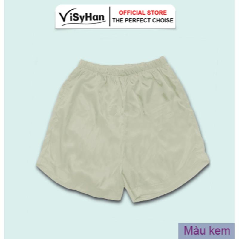 Quần Đùi Ngủ Nữ Lụa Bóng Chất Dày Cạp chun VISYHAN QN13 Nhung Women Voi Kem Áo 4