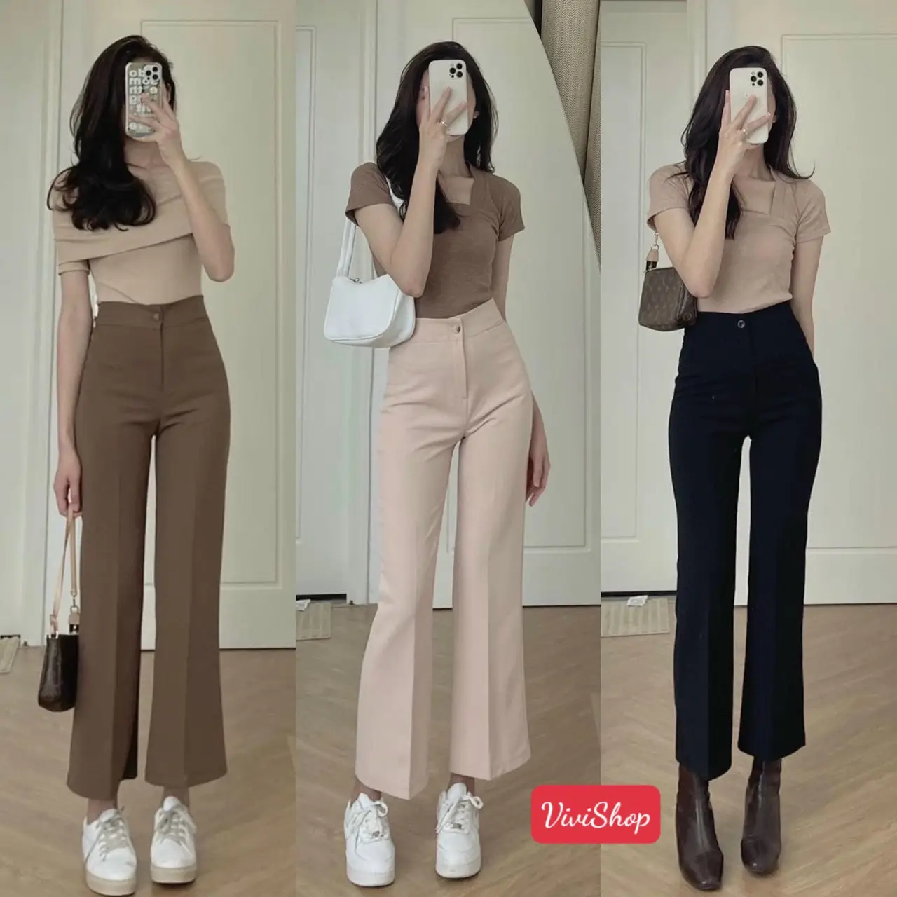 (93Cm) Quần Dài Ống Đứng, Ống Vẩy, Loe Nhẹ Hack Chân Cho Nấm Lùn Trên Mét 48 Dưới Mét 60 Pants Nữ Women Đen Thun