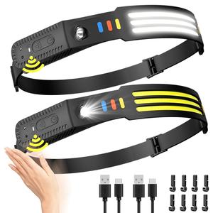 USB充電式ヘッドランプ、1個/2個、230°広角5モード、防水仕様、キャンプ・ハイキング・釣り用ヘッドライト