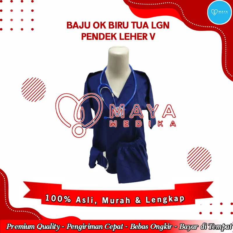 Baju Ok Biru Tua  Lengan Pendek  Baju Leher V Celana Karet 0