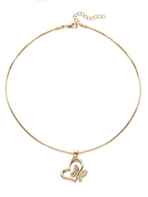 Women's Elegant Heart & Butterfly Design Pendant Necklace, Exquisite Trendy Pendant Necklace, Chic Jewelry As Gift for Girlfriend 6